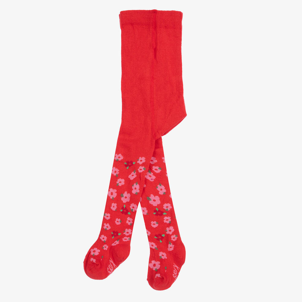 Country Kids Girls Red Floral Cotton Tights Childrensalon Outlet