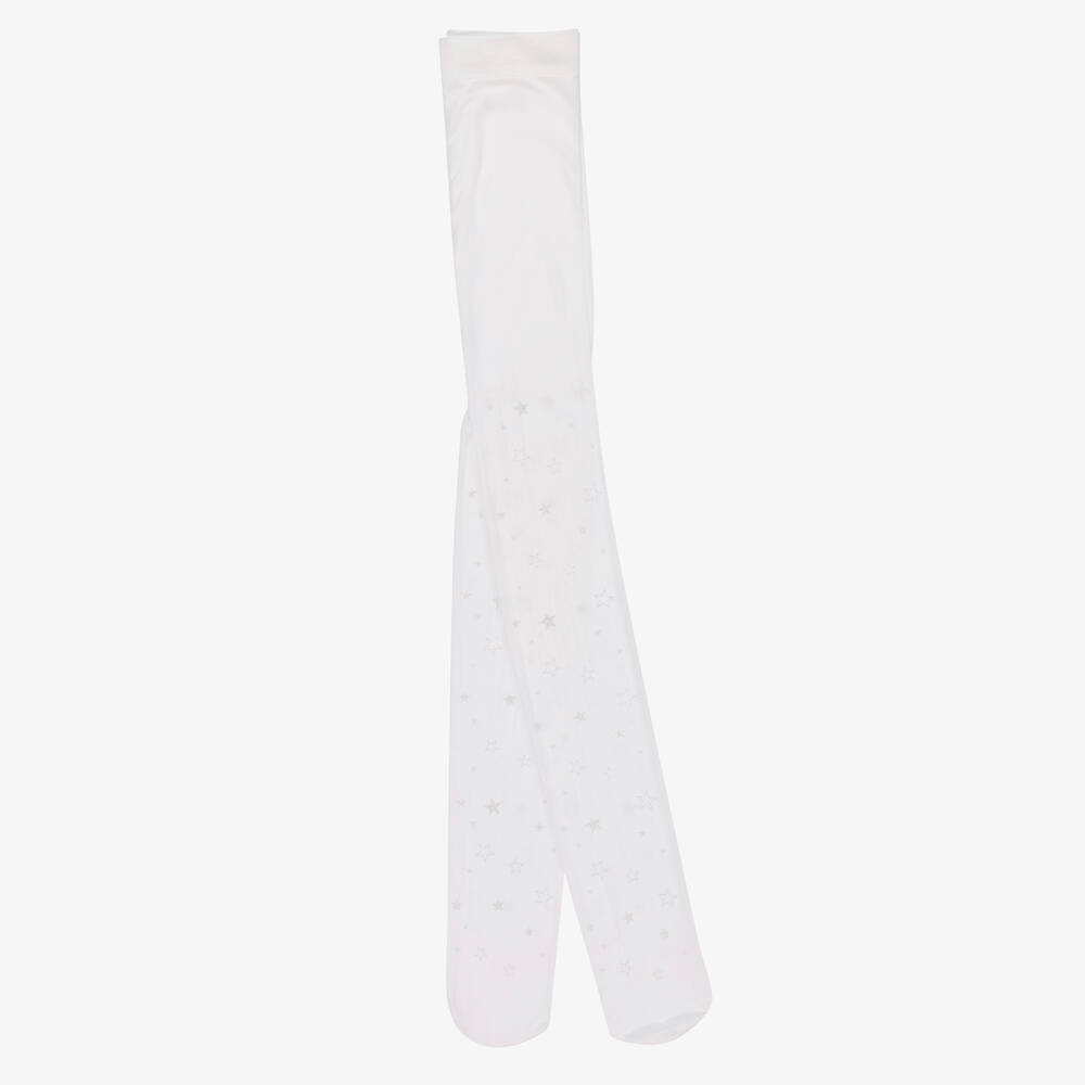 Country Kids - Girls Sheer White & Silver Star Tights | Childrensalon