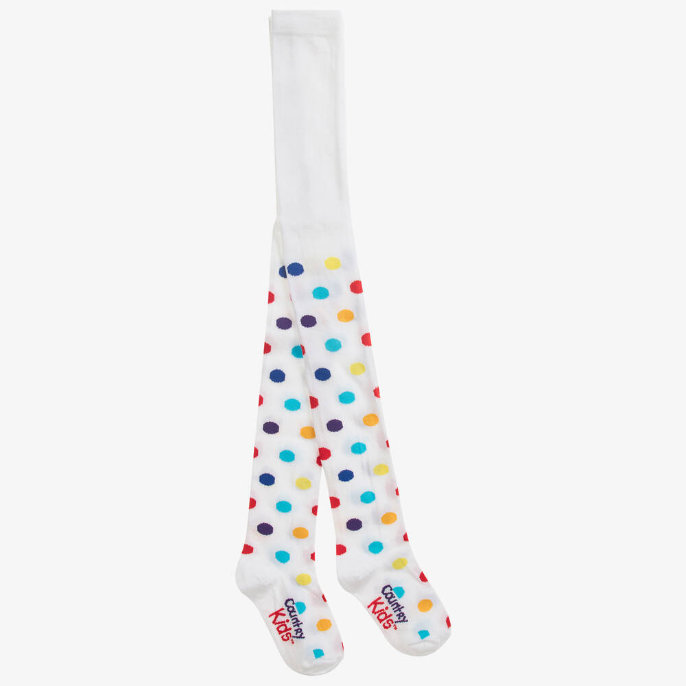 Country Kids - Collants à pois en coton blanc Fille | Childrensalon