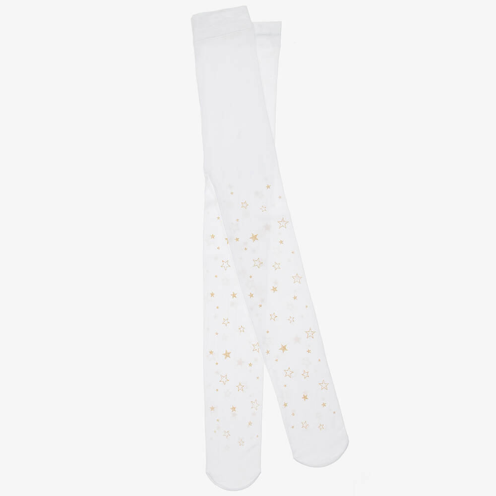 Country Kids - Girls White & Gold Star Tights | Childrensalon