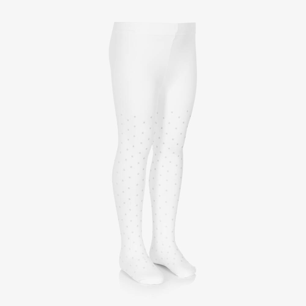 Country Kids-Girls White & Silver Glitter Star Tights | Childrensalon Outlet
