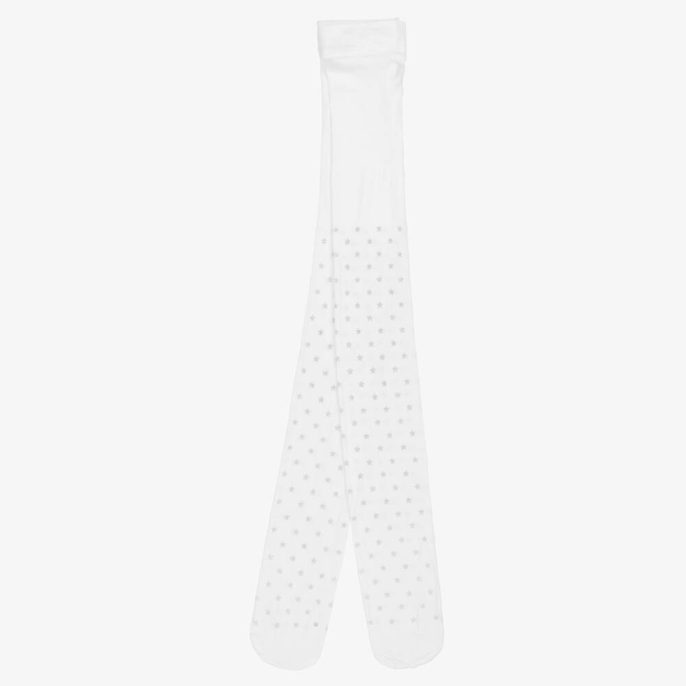 Country Kids-Girls White & Silver Glitter Star Tights | Childrensalon Outlet