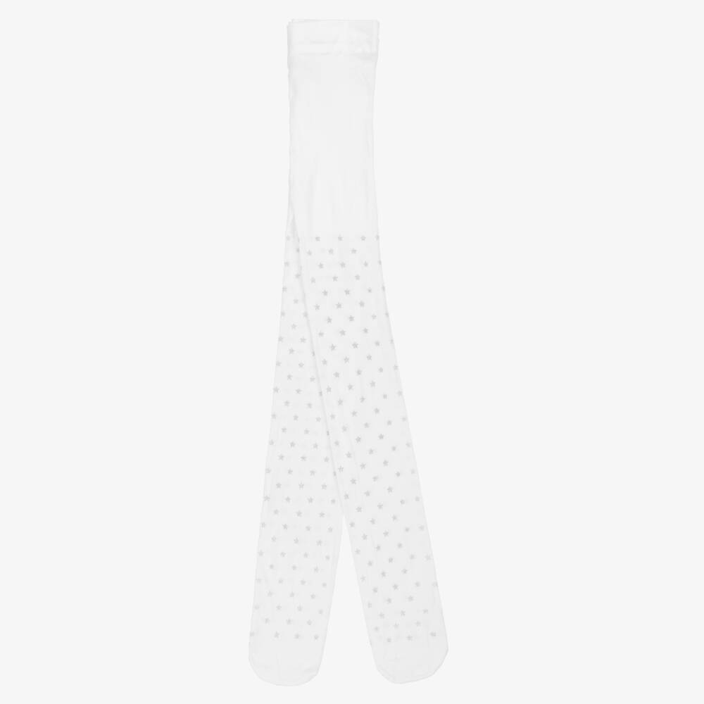 Country Kids-Girls White & Silver Glitter Star Tights | Childrensalon Outlet