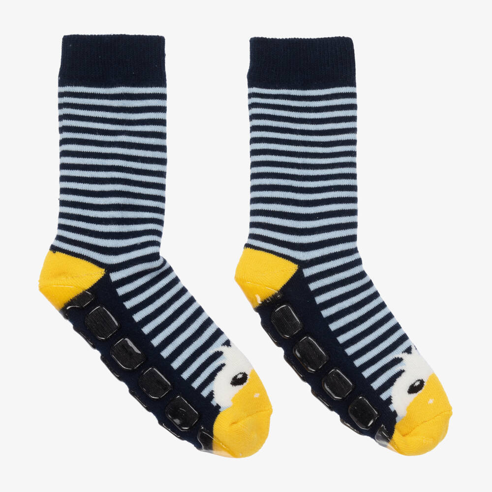 Country Kids-Navy Blue Striped Duck Slipper Socks | Childrensalon Outlet