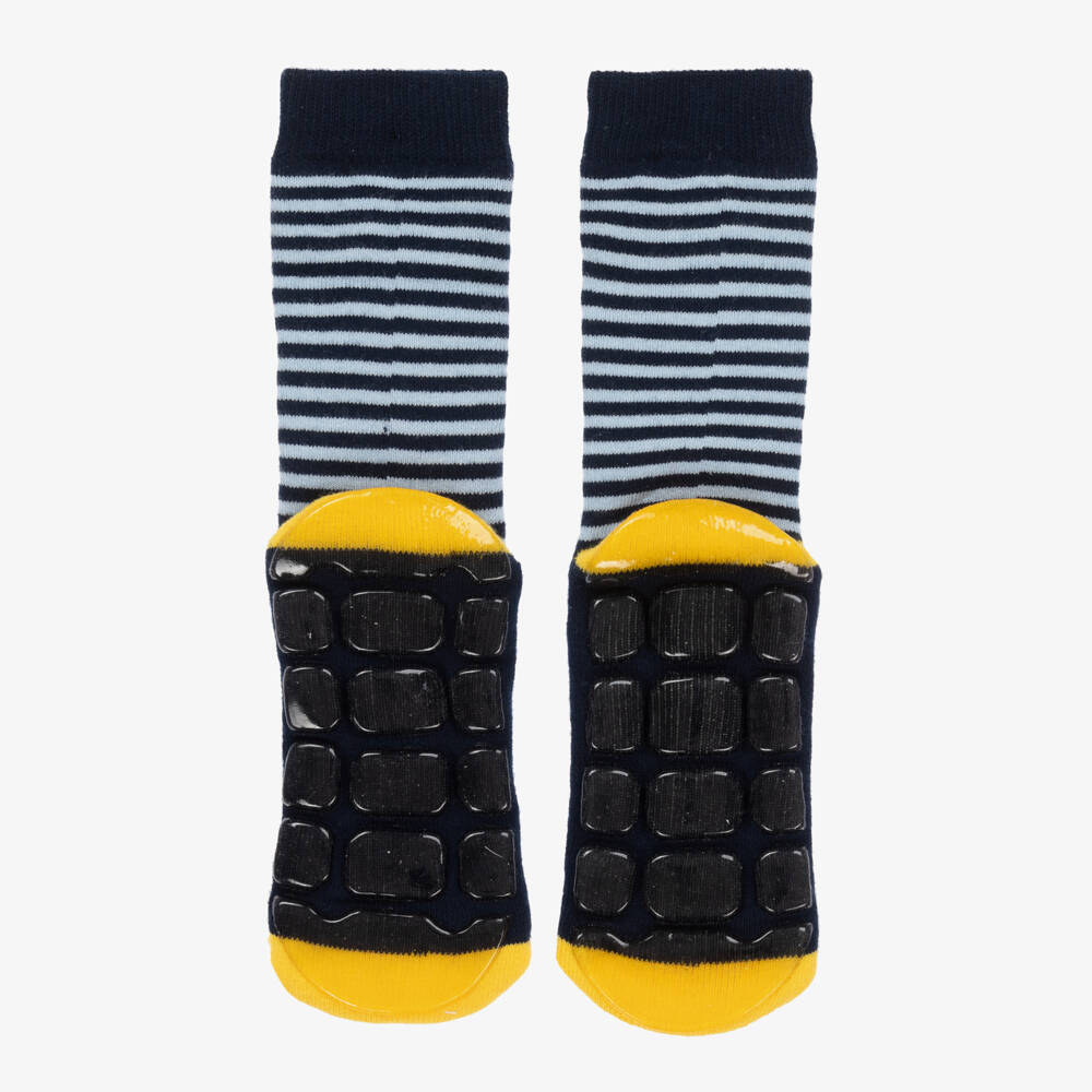 Country Kids-Navy Blue Striped Duck Slipper Socks | Childrensalon Outlet