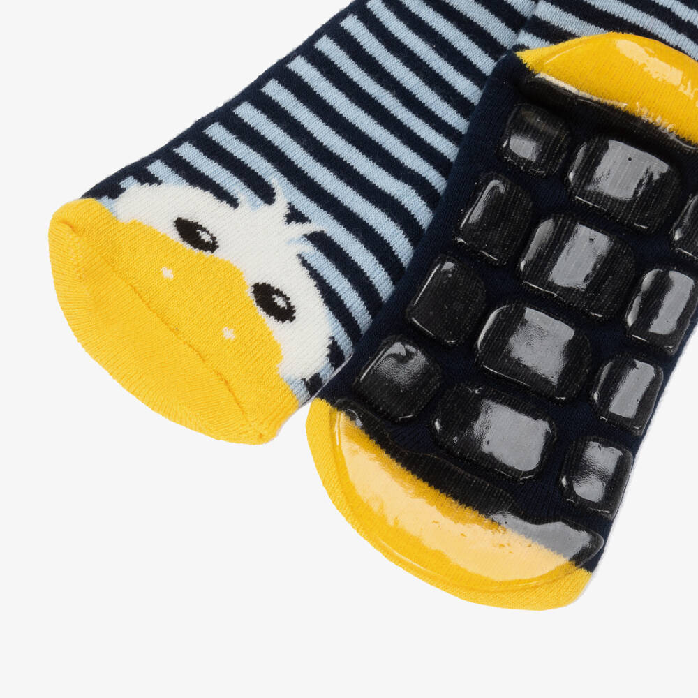 Country Kids-Navy Blue Striped Duck Slipper Socks | Childrensalon Outlet