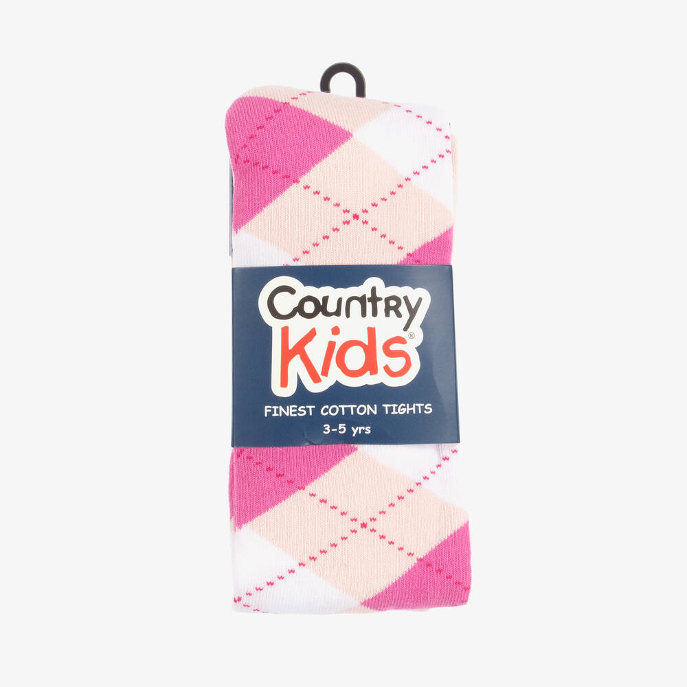 Country Kids-Pink Argyle Cotton Tights | Childrensalon Outlet