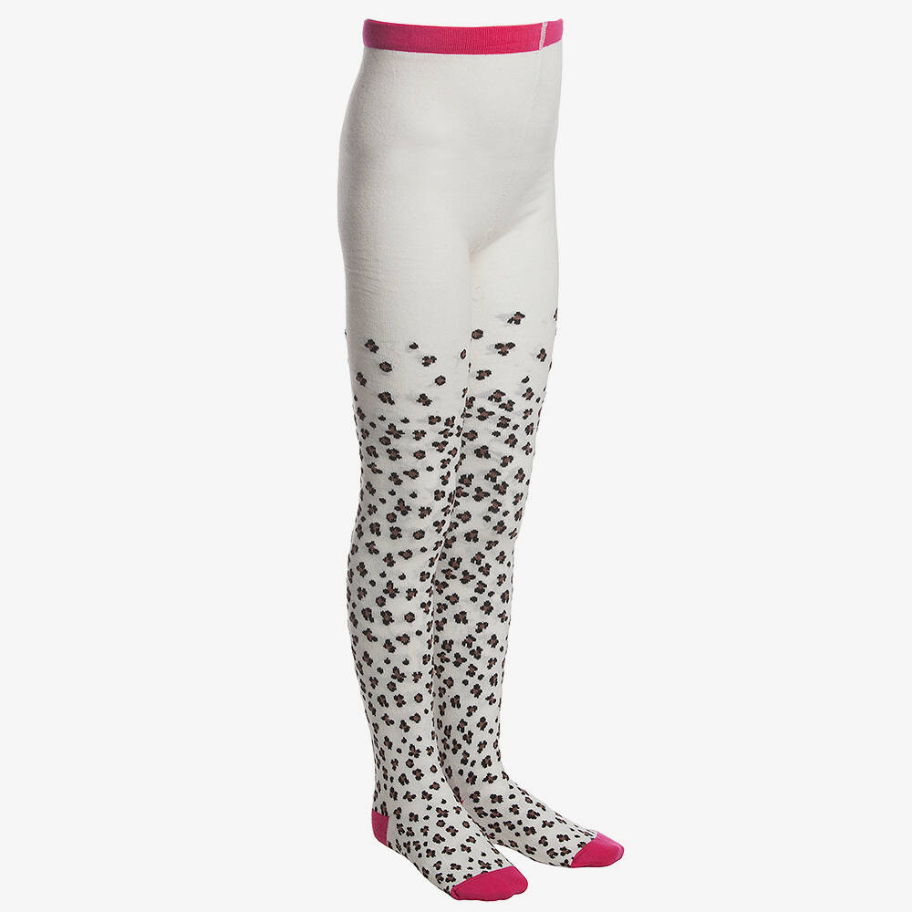 Country Kids - White Opaque Cotton Animal Print Tights | Childrensalon