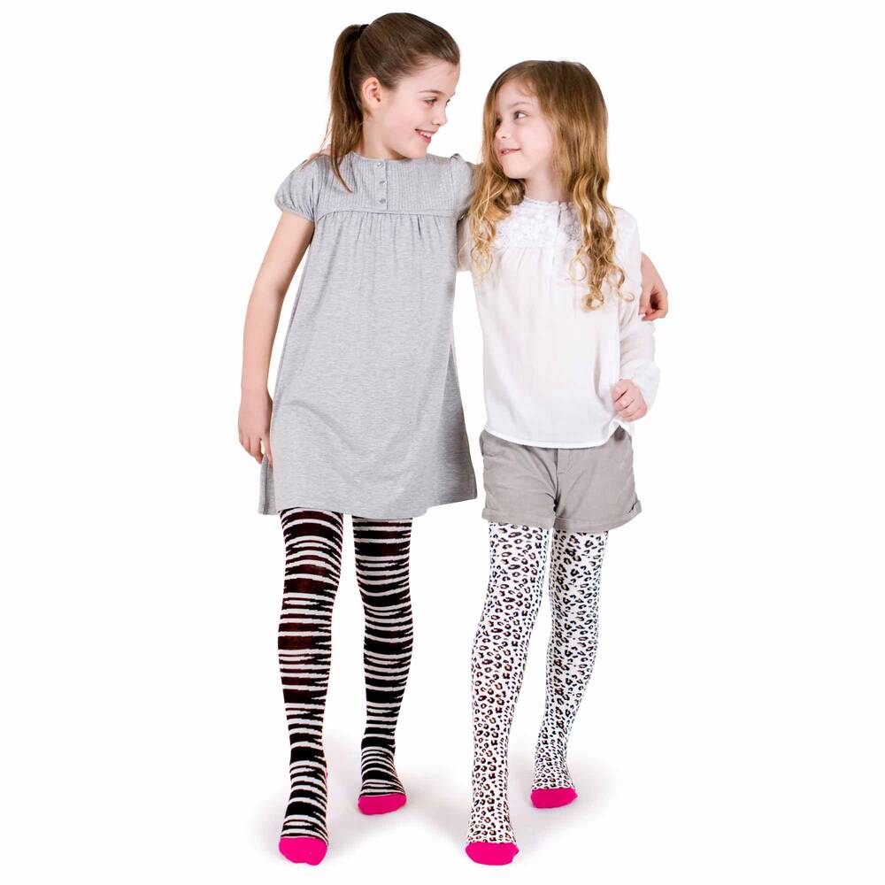 Country Kids - White Opaque Cotton Animal Print Tights