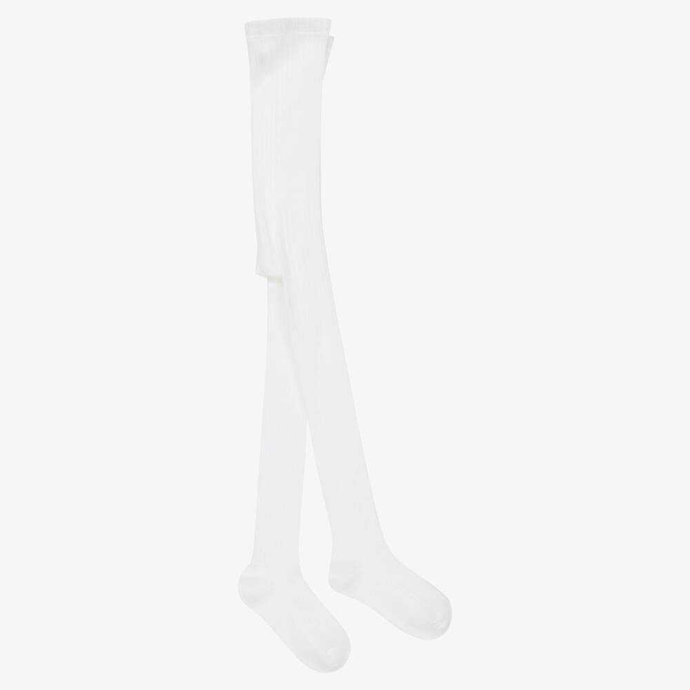Country Kids - White Ribbed Knit Tights | Childrensalon