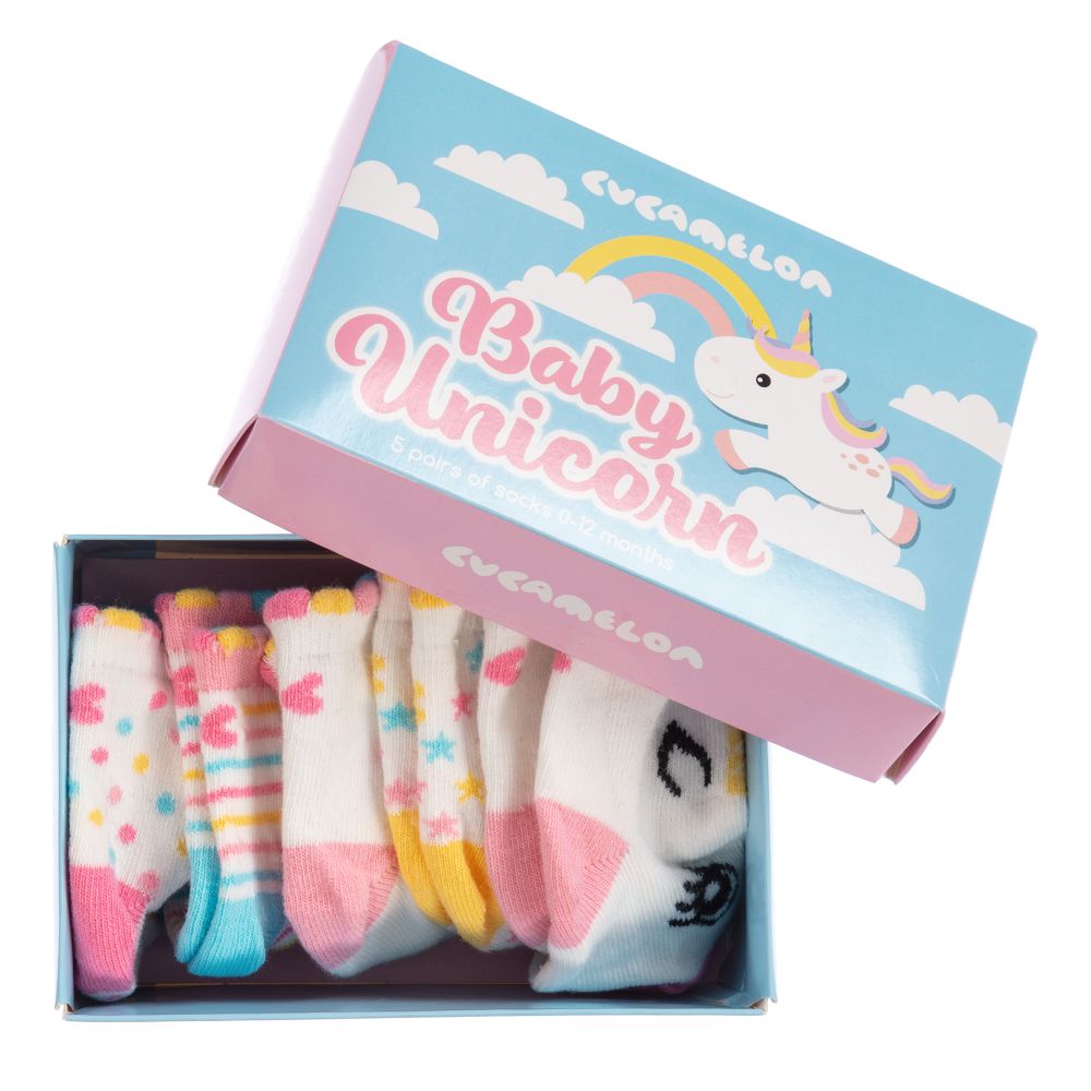 Cucamelon-Cotton Unicorn Socks (5 Pairs) | Childrensalon Outlet