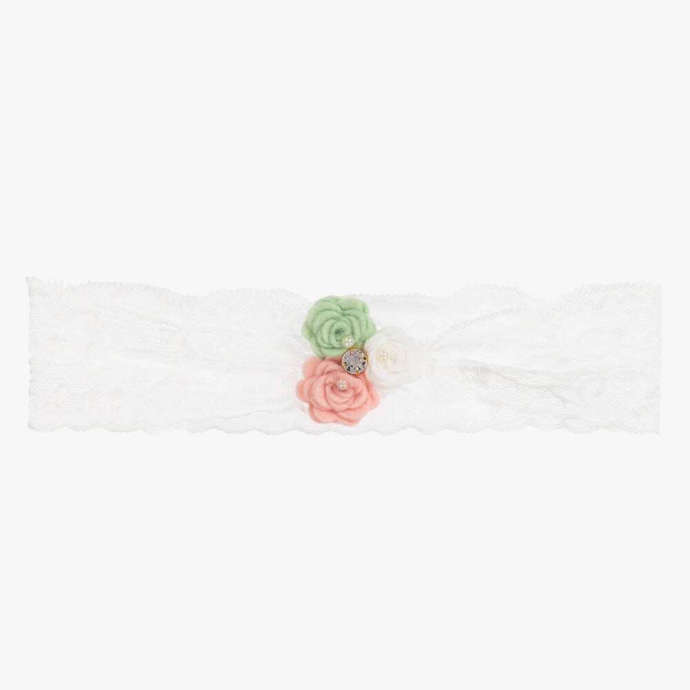 Cute Cute - Повязка на голову с зеленым, кремовым и розовым цветами | Childrensalon