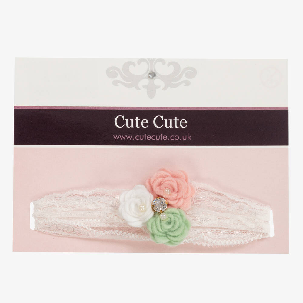 Cute Cute-Повязка на голову с зеленым, кремовым и розовым цветами | Childrensalon Outlet