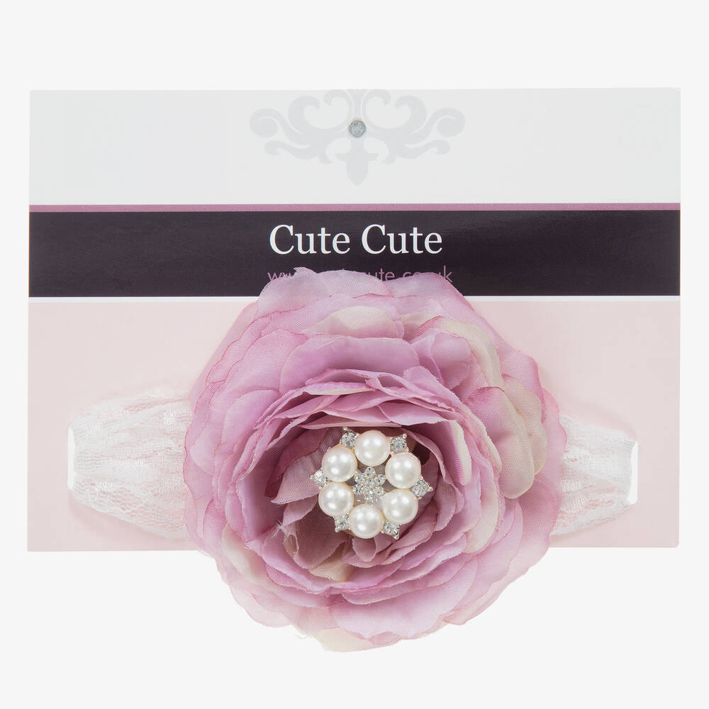 Cute Cute-White Lace & Rose Headband | Childrensalon Outlet