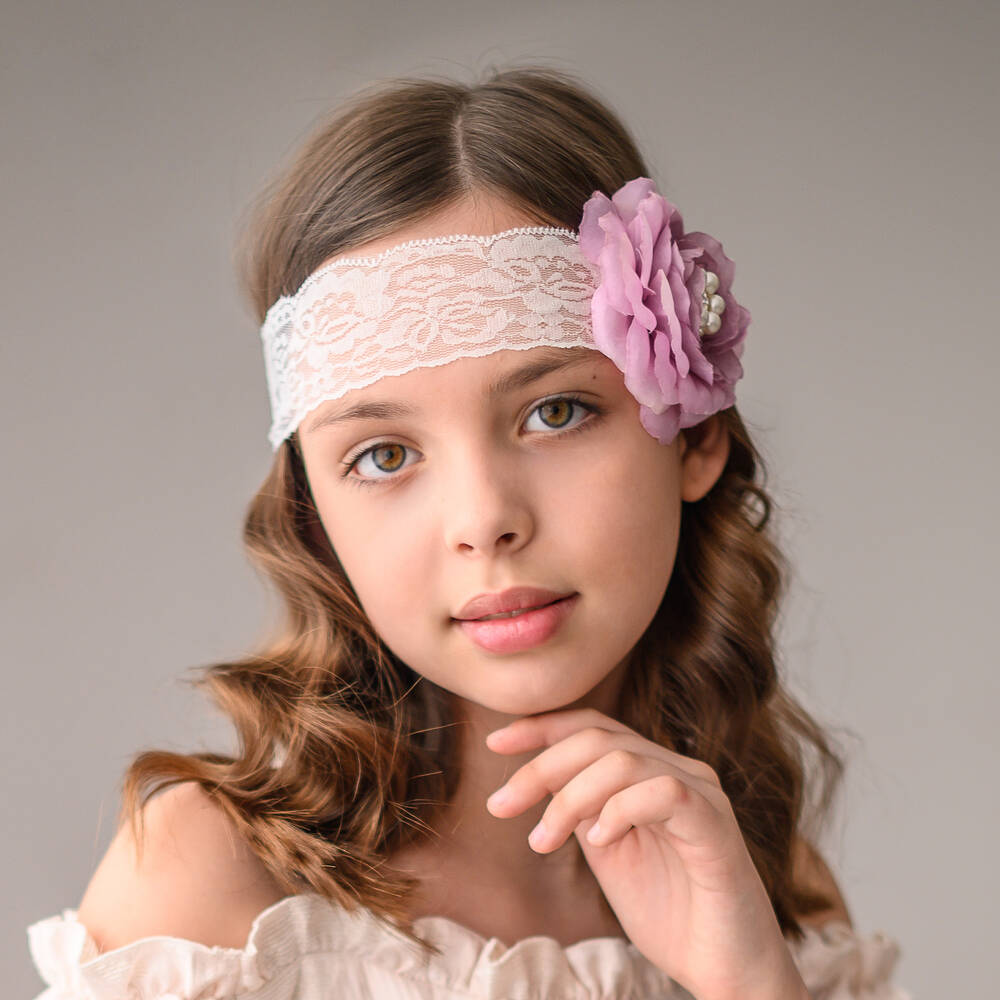 Cute Cute-White Lace & Rose Headband | Childrensalon Outlet