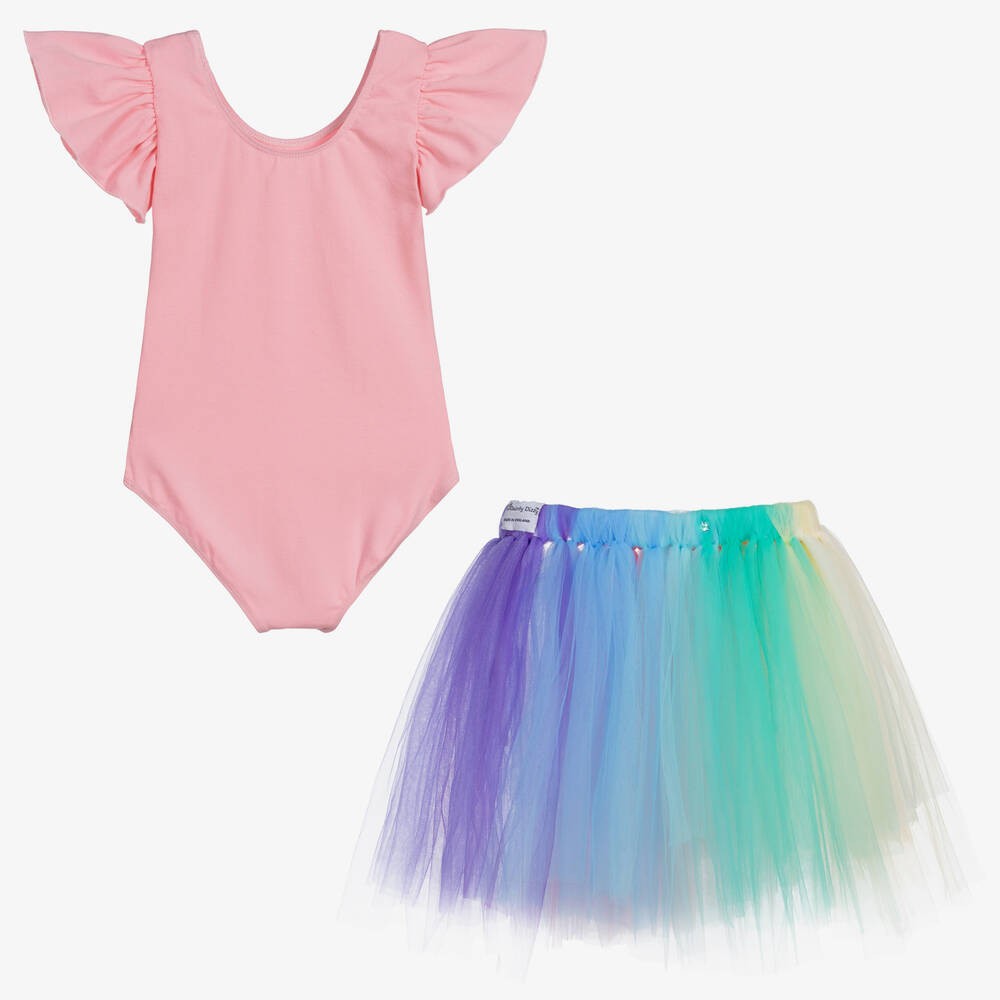 داينتي ديزي-طقم تنورة هدية 3 قطع جيرسي و تول لون زهري | Childrensalon Outlet