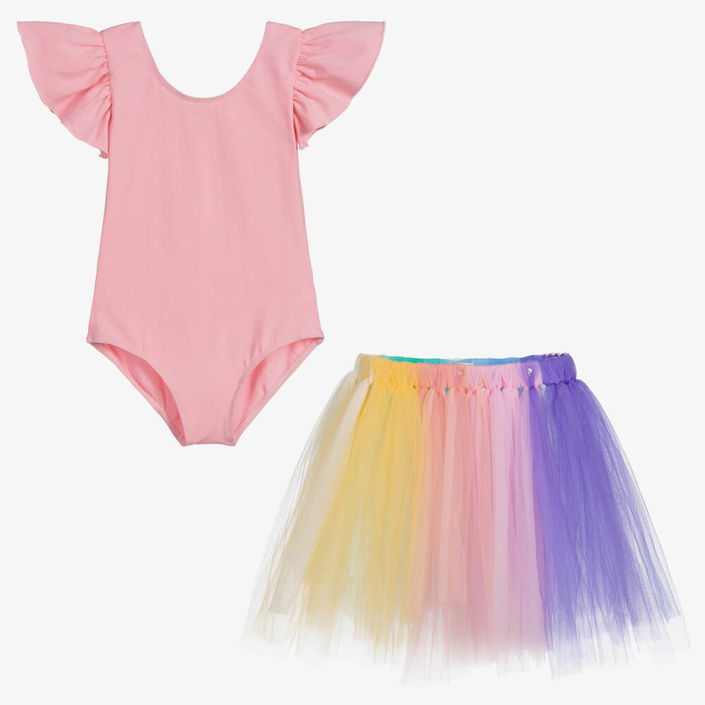 داينتي ديزي-طقم تنورة هدية 3 قطع جيرسي و تول لون زهري | Childrensalon Outlet