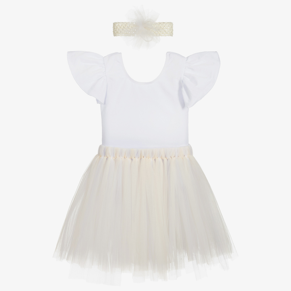 Dainty Dizzy - Подарочный комплект с юбкой-пачкой белого цвета и цвета слоновой кости | Childrensalon