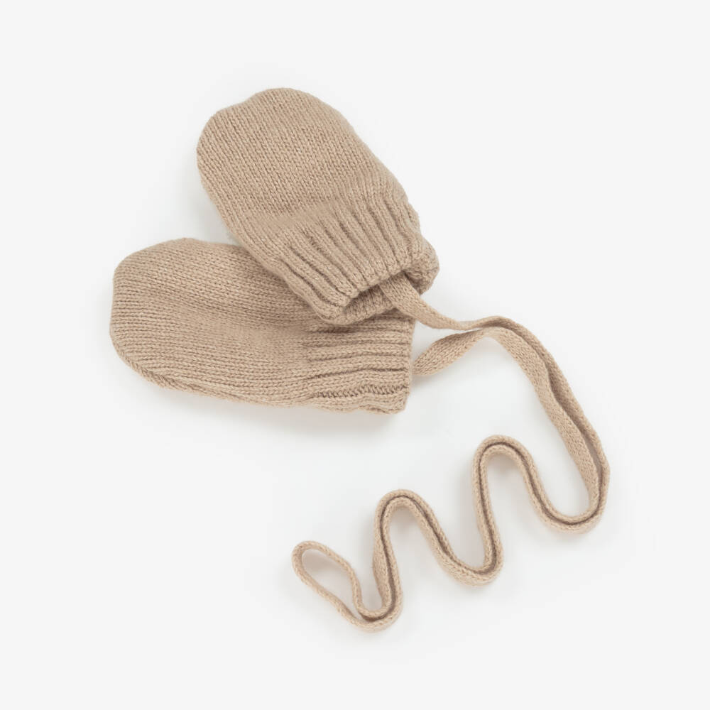 Jamiks-Dark Beige Knitted Baby Mittens | Childrensalon Outlet