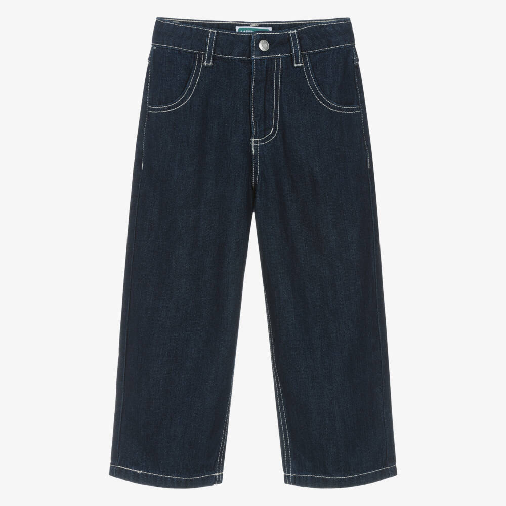 KENZO KIDS-Dark Blue Denim Jeans with Embroidered Logo | Childrensalon Outlet
