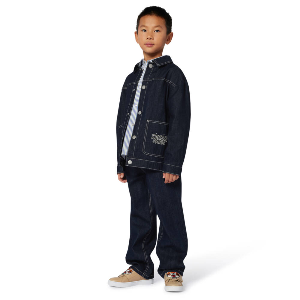 KENZO KIDS-Dark Blue Denim Jeans with Embroidered Logo | Childrensalon Outlet