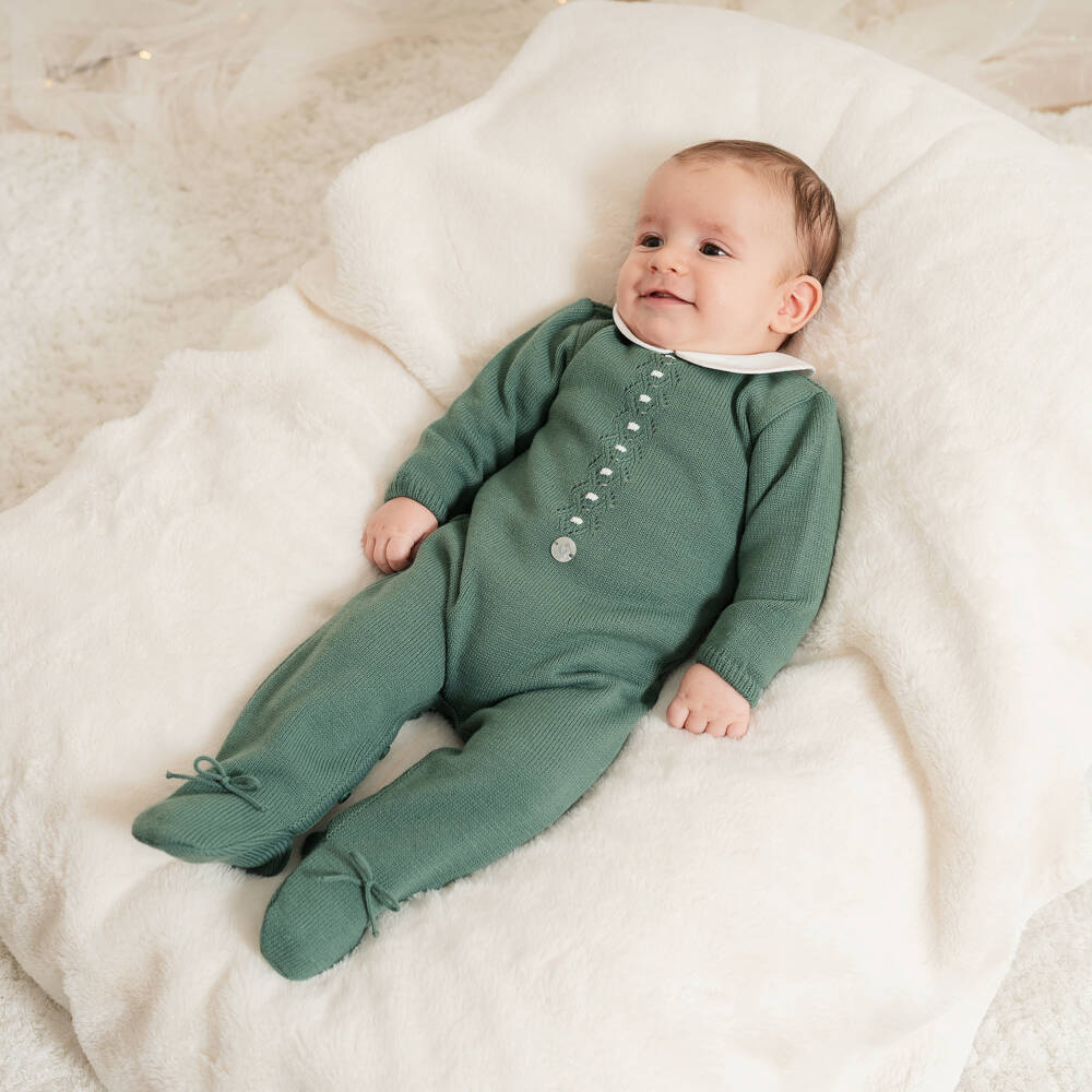 Artesanía Granlei-Dark Green Knitted Babygrow with Collar | Childrensalon Outlet