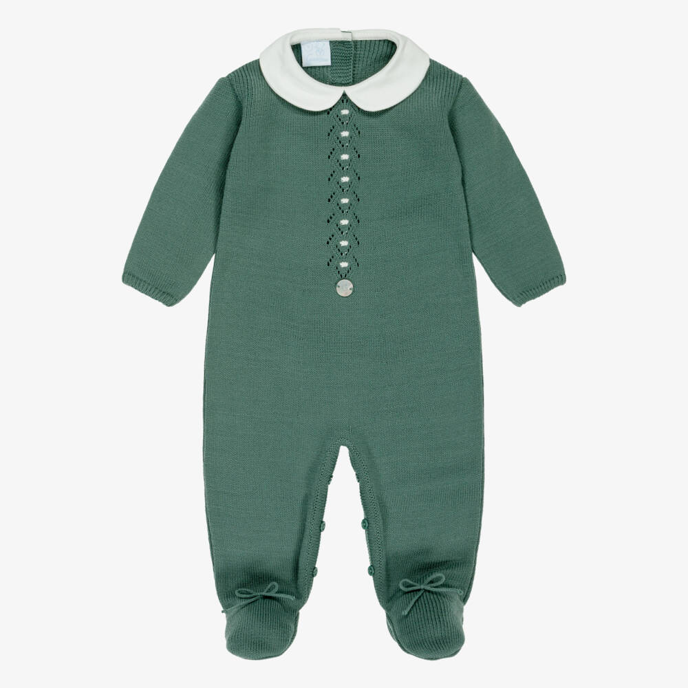 Artesanía Granlei-Dark Green Knitted Babygrow with Collar | Childrensalon Outlet