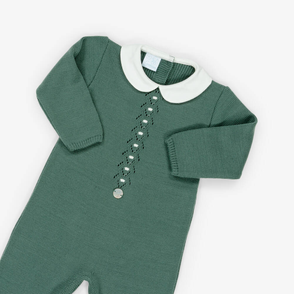 Artesanía Granlei-Dark Green Knitted Babygrow with Collar | Childrensalon Outlet