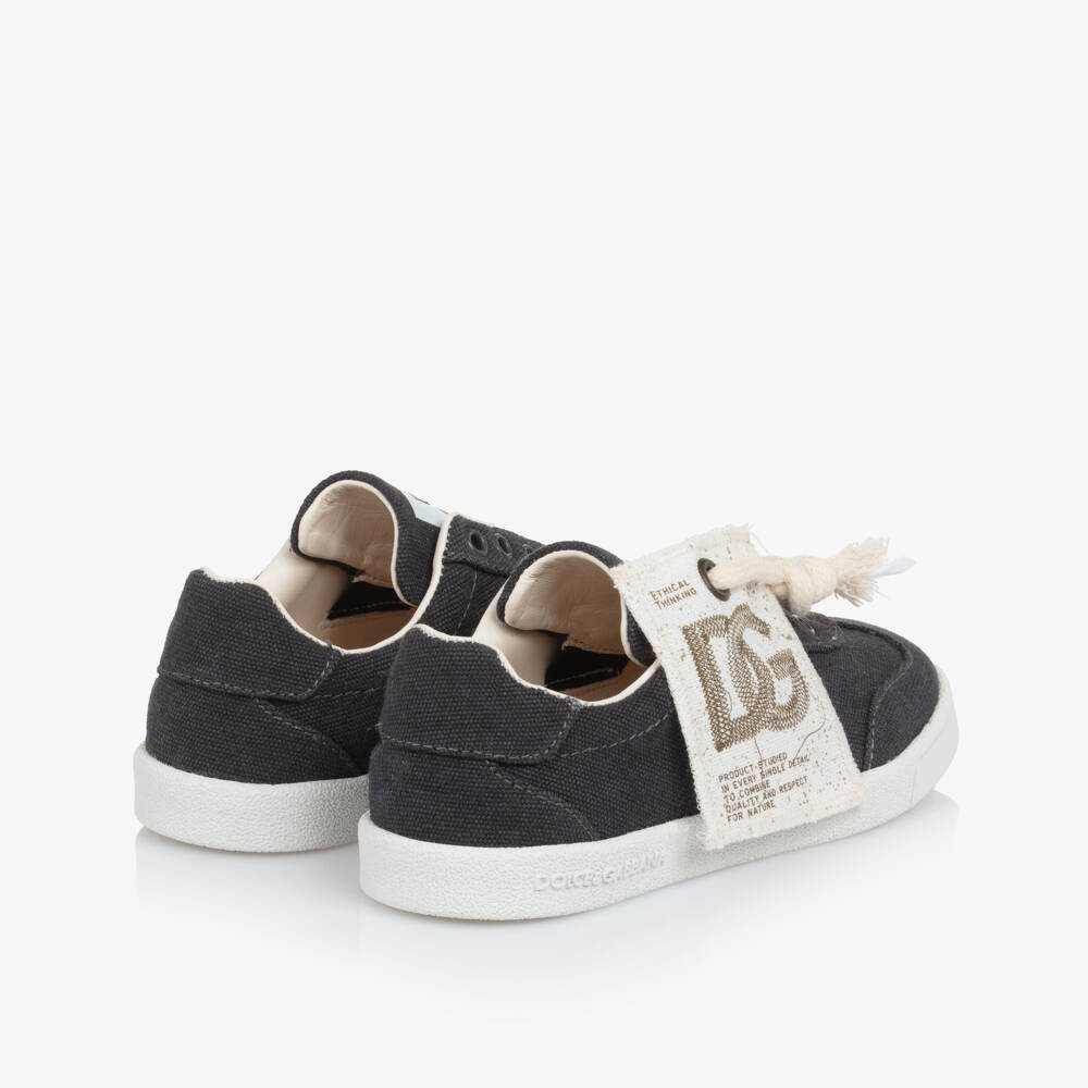 Dolce & Gabbana-Dark Grey Logo Canvas Trainers | Childrensalon Outlet