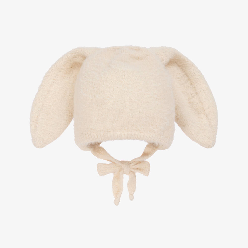 Jamiks-Dark Ivory Fluffy-Knit Bunny Ears Hat | Childrensalon Outlet