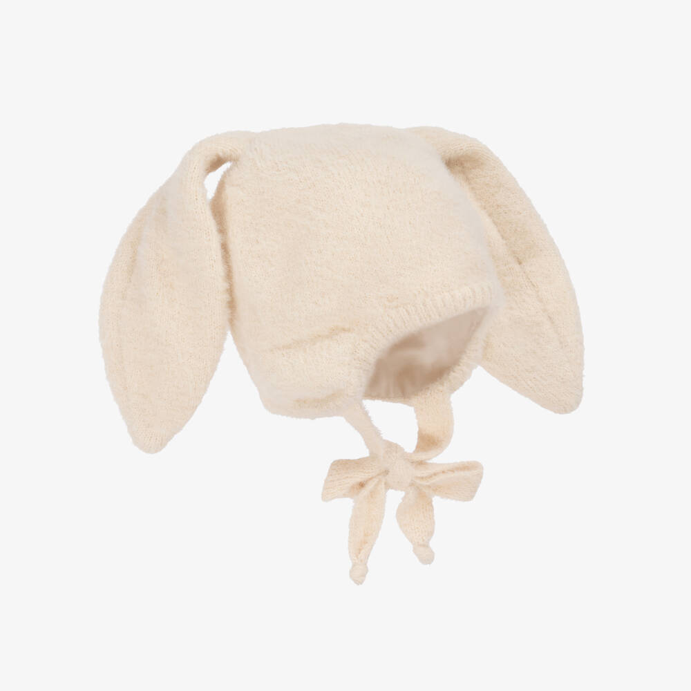 Jamiks-Dark Ivory Fluffy-Knit Bunny Ears Hat | Childrensalon Outlet