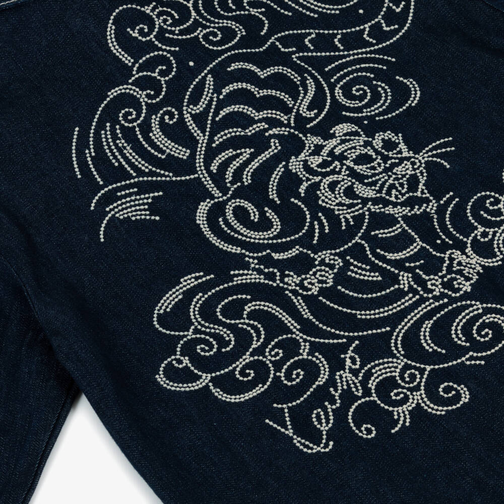 KENZO KIDS-Dark Navy Blue Embroidered Denim Jacket | Childrensalon Outlet