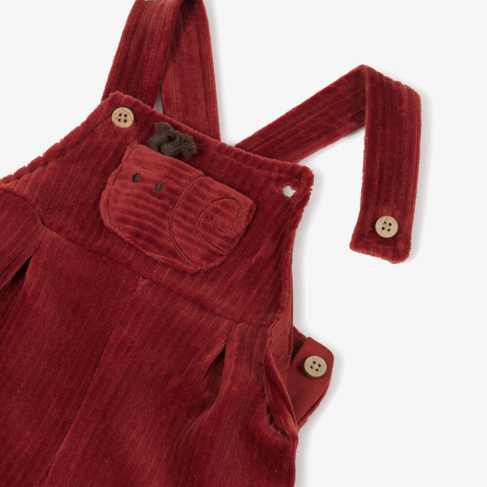Mayoral Newborn-Dark Terracotta Red Velour Corduroy Dungarees | Childrensalon Outlet