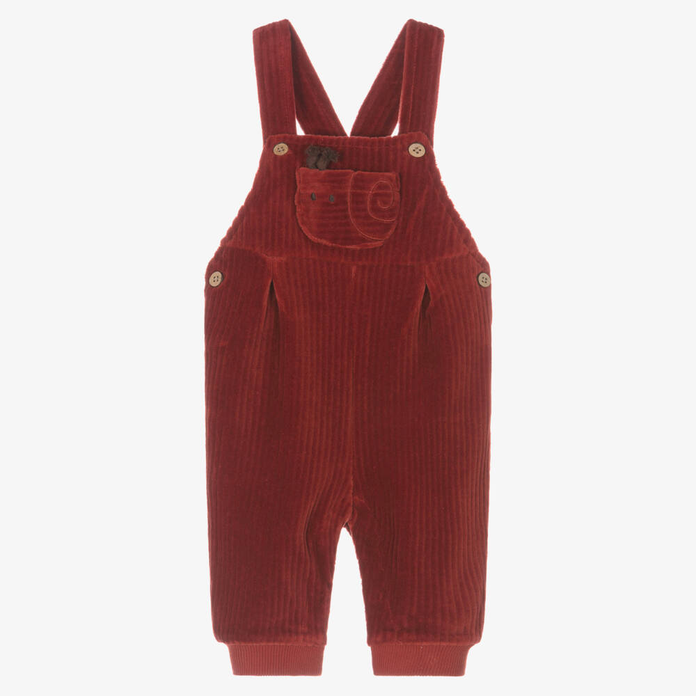 Mayoral Newborn-Dark Terracotta Red Velour Corduroy Dungarees | Childrensalon Outlet