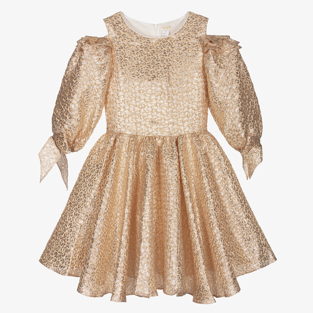 David Charles - Beige & Gold Brocade Dress  | Childrensalon