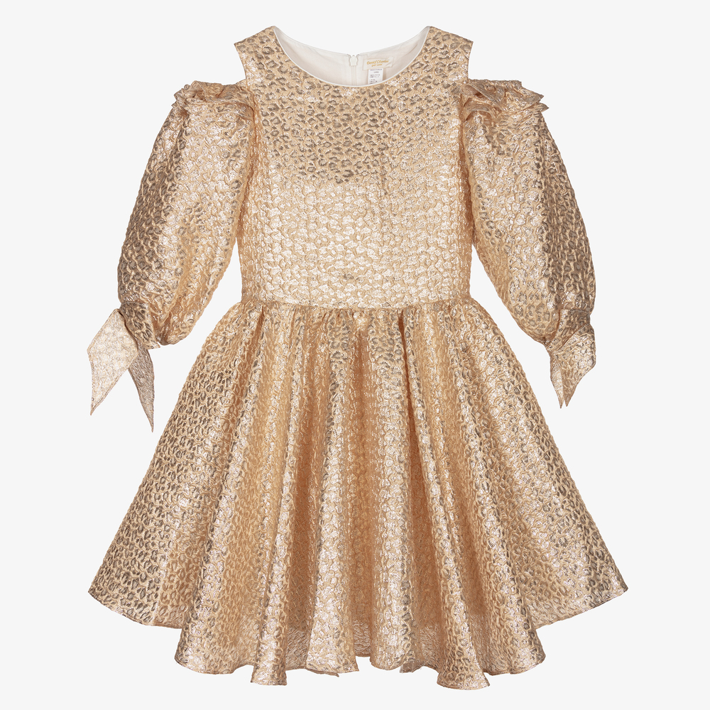 David Charles - Robe beige et dorée en brocart  | Childrensalon