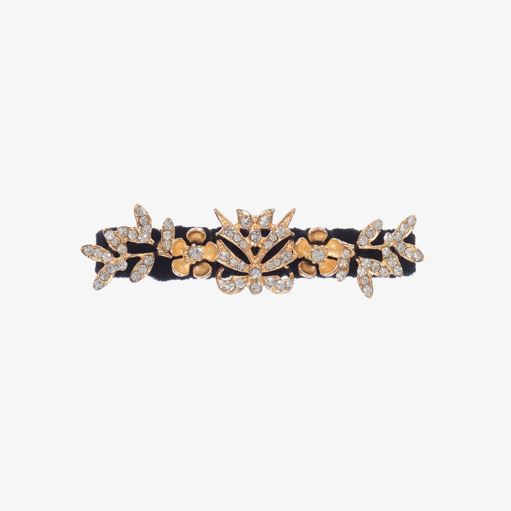 David Charles - Barrette noire à fleurs (9 cm) | Childrensalon