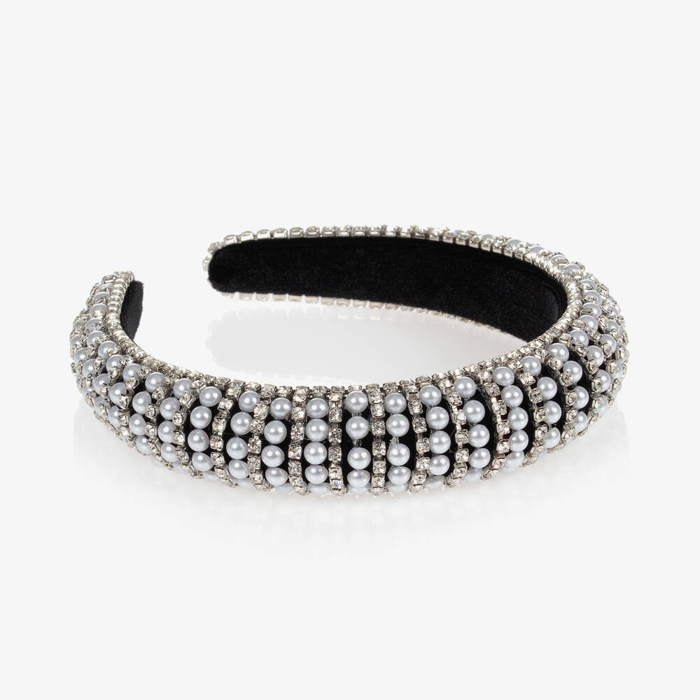 David Charles-Black Pearl & Diamanté Hairband | Childrensalon Outlet