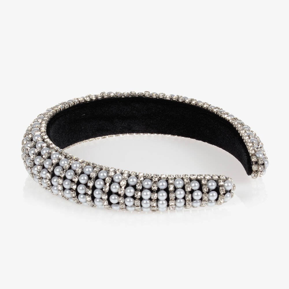 David Charles-Black Pearl & Diamanté Hairband | Childrensalon Outlet
