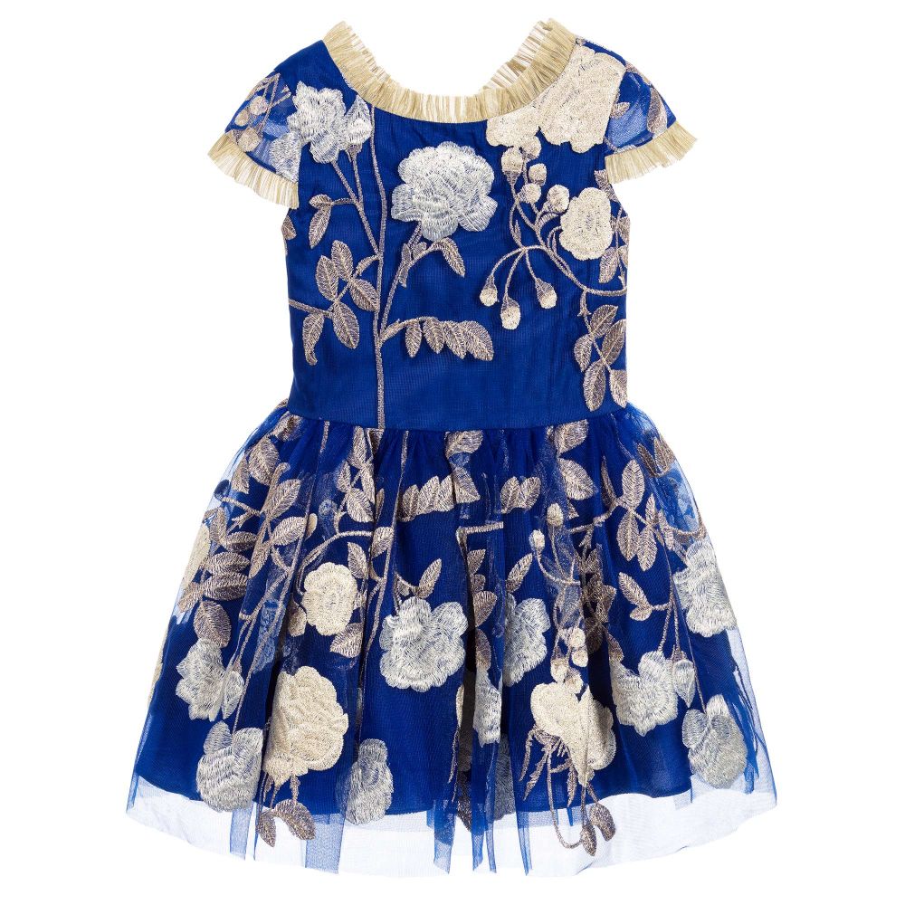 David Charles - Blue Embroidered Tulle Dress | Childrensalon