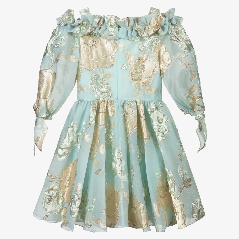 David Charles-Blue Floral Jacquard Dress | Childrensalon Outlet