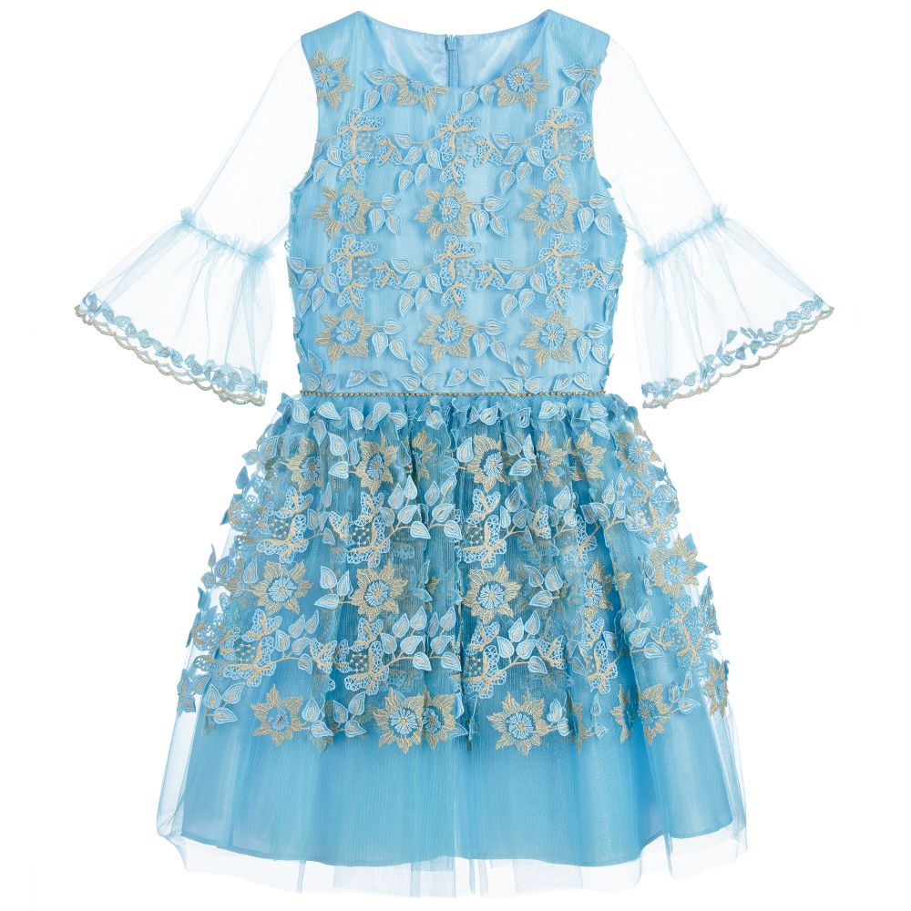 David Charles - Blue & Gold Embroidered Dress | Childrensalon