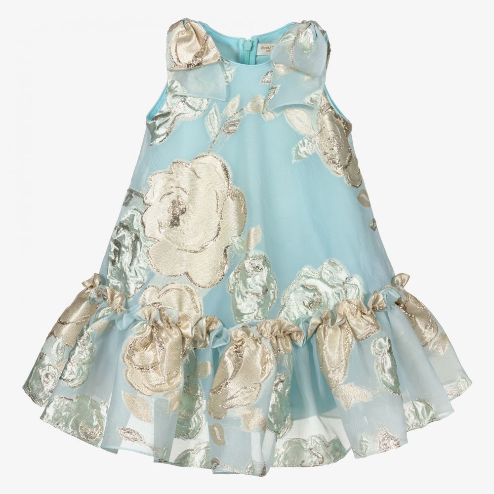 David Charles-Blue Organza Floral Dress | Childrensalon Outlet