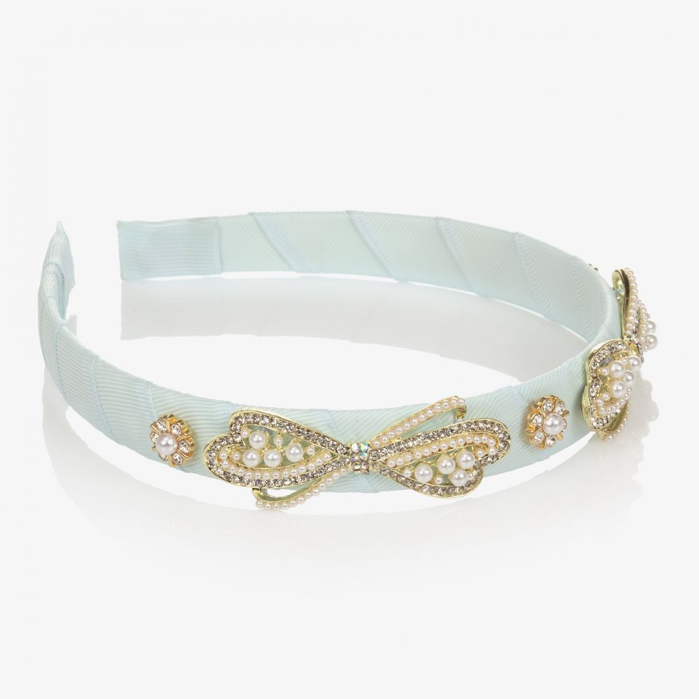 David Charles-Голубой ободок с жемчужными бантиками | Childrensalon Outlet