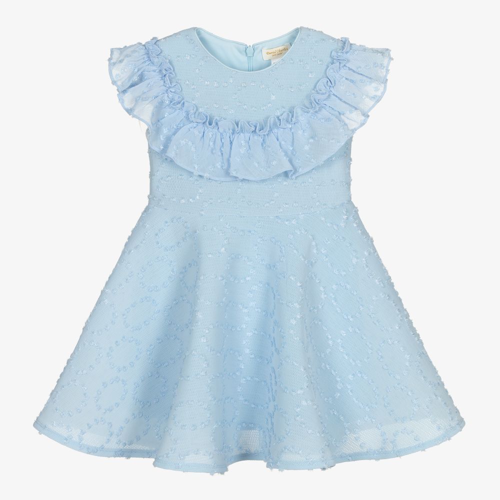David Charles - Голубое платье из неопрена и хлопка плюмети  | Childrensalon