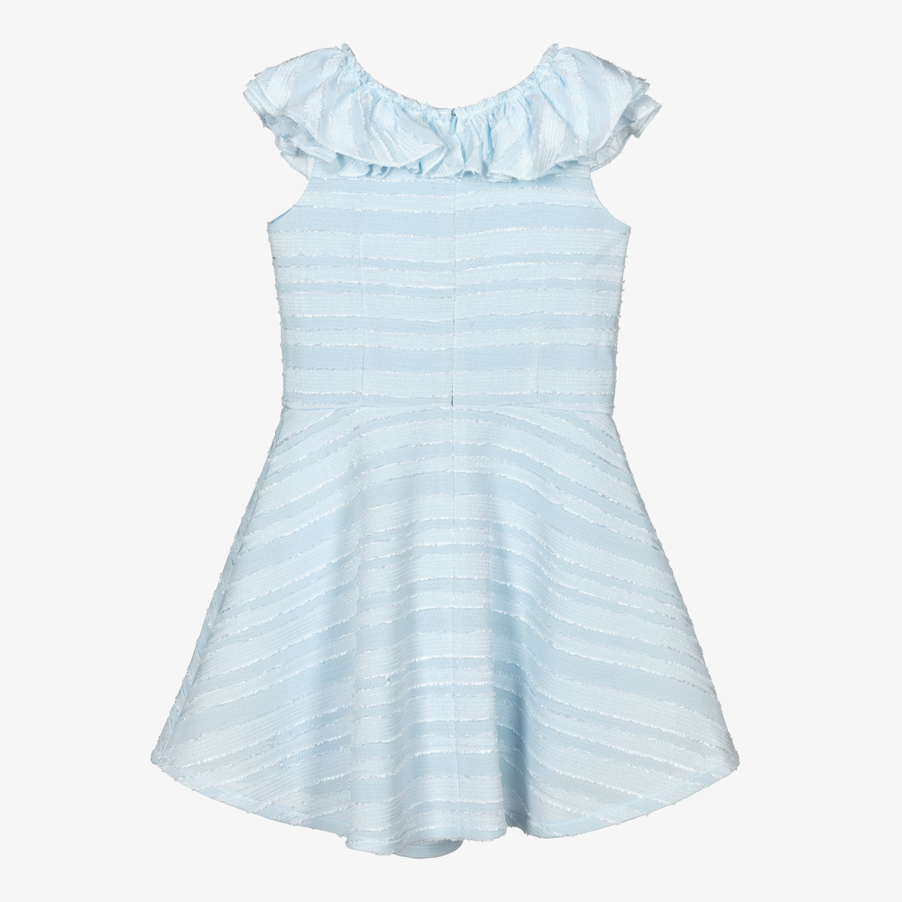 David Charles-Blue Ruffle Neoprene Dress  | Childrensalon Outlet