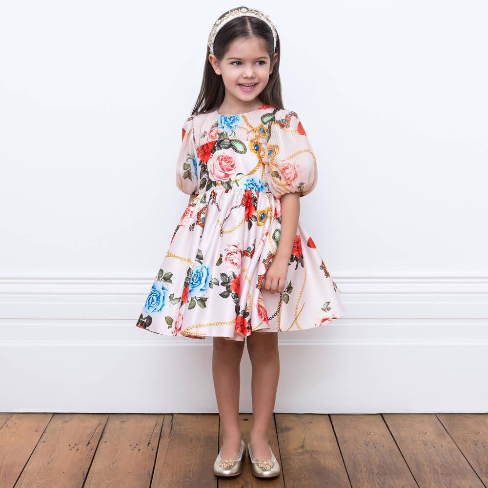David Charles-Blush Pink Floral Sequin Dress | Childrensalon Outlet