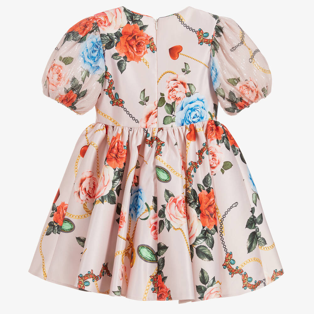 David Charles-Blush Pink Floral Sequin Dress | Childrensalon Outlet