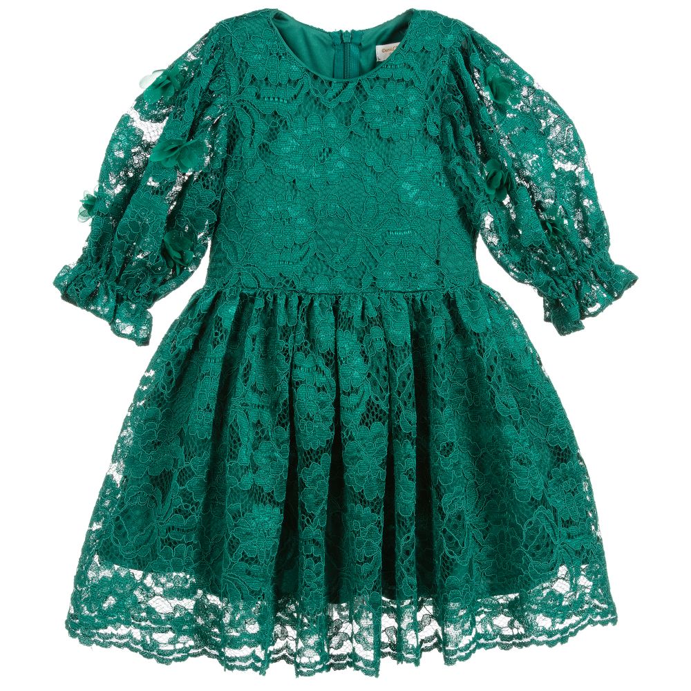 David Charles - Emerald Green Lace Dress | Childrensalon