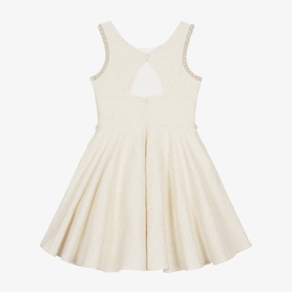 David Charles-Girls Beige & Metallic Gold Dress | Childrensalon Outlet